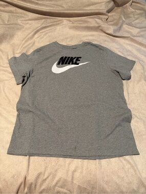 Nike Gray T-Shirt with White Swoosh and Black Logo